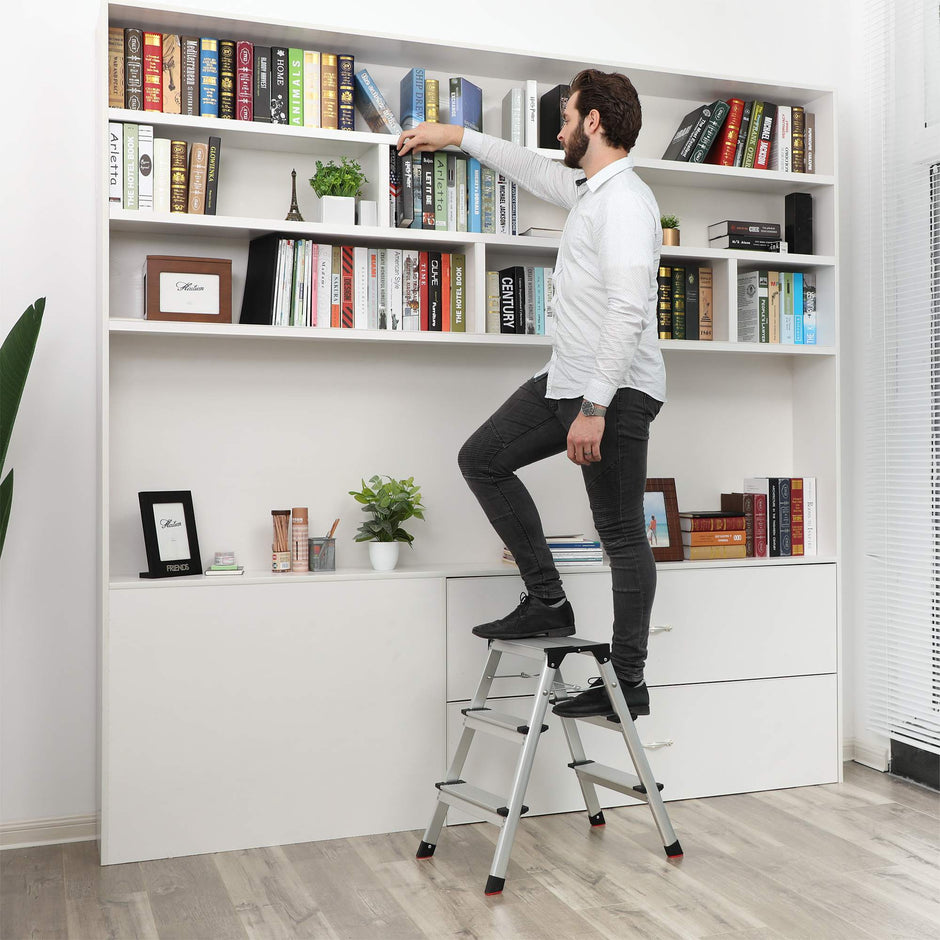 Folding Step Ladder – Aluminum – Lightweight – Multi-Purpose 2 x 3 Stages