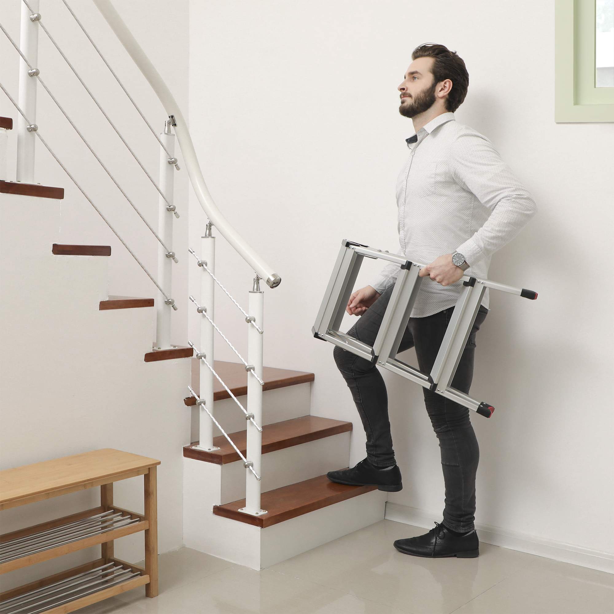 Folding Step Ladder – Aluminum – Lightweight – Multi-Purpose 2 x 3 Stages