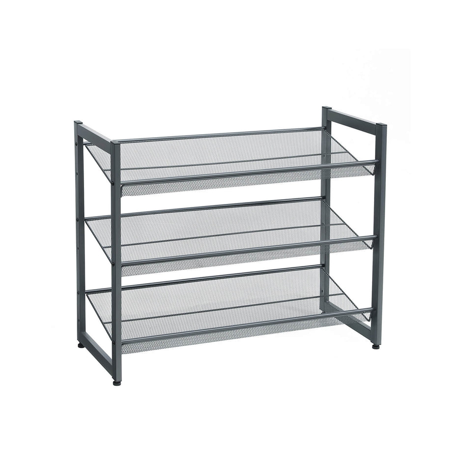 Shoe Rack – Metal Mesh – Black – Angle Adjustable, 3 Tiers for 9 Pairs