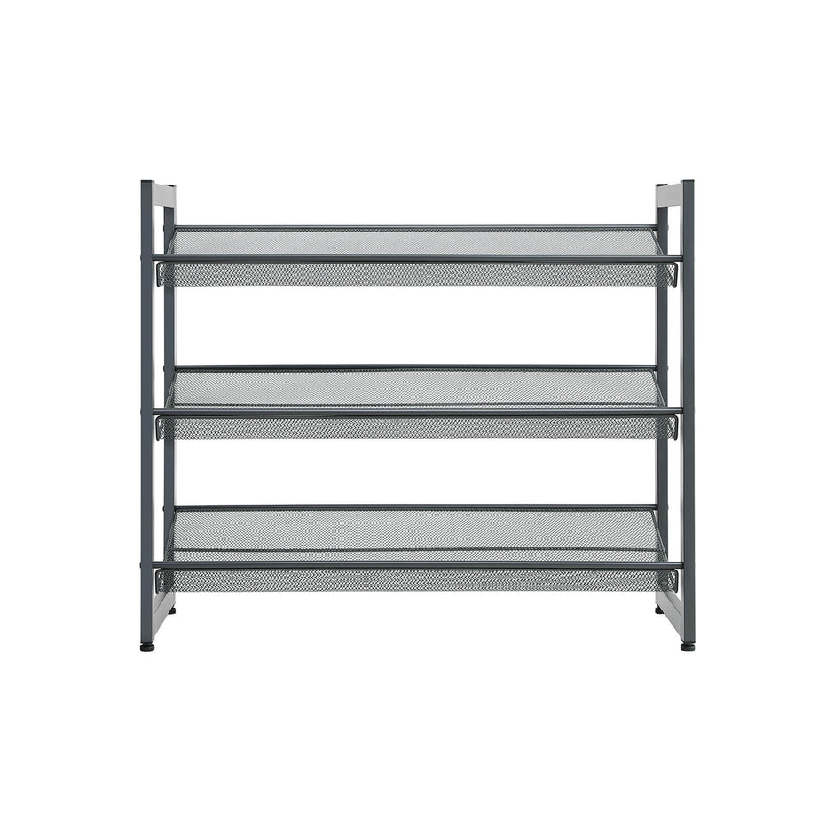 Shoe Rack – Metal Mesh – Black – Angle Adjustable, 3 Tiers for 9 Pairs