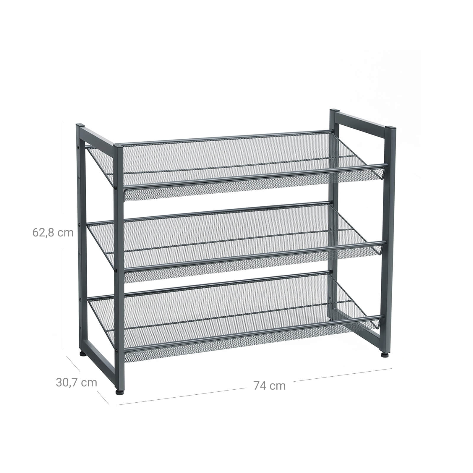 Shoe Rack – Metal Mesh – Black – Angle Adjustable, 3 Tiers for 9 Pairs