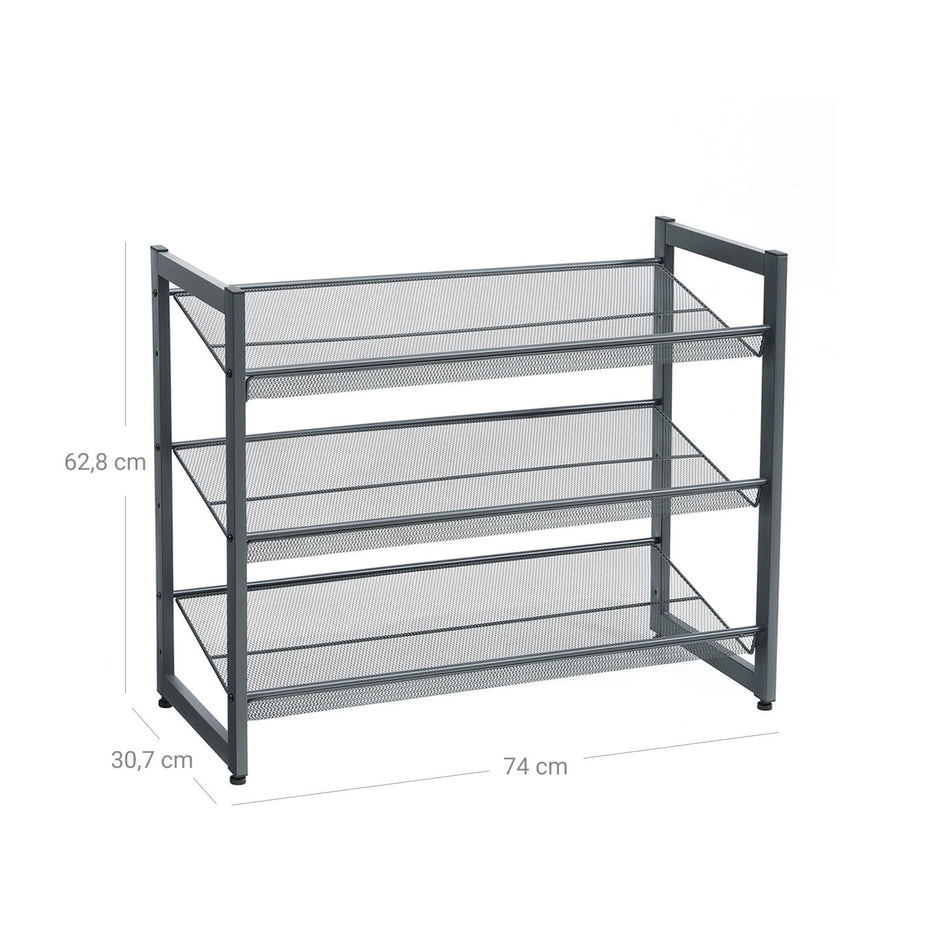 Shoe Rack – Metal Mesh – Black – Angle Adjustable, 3 Tiers for 9 Pairs