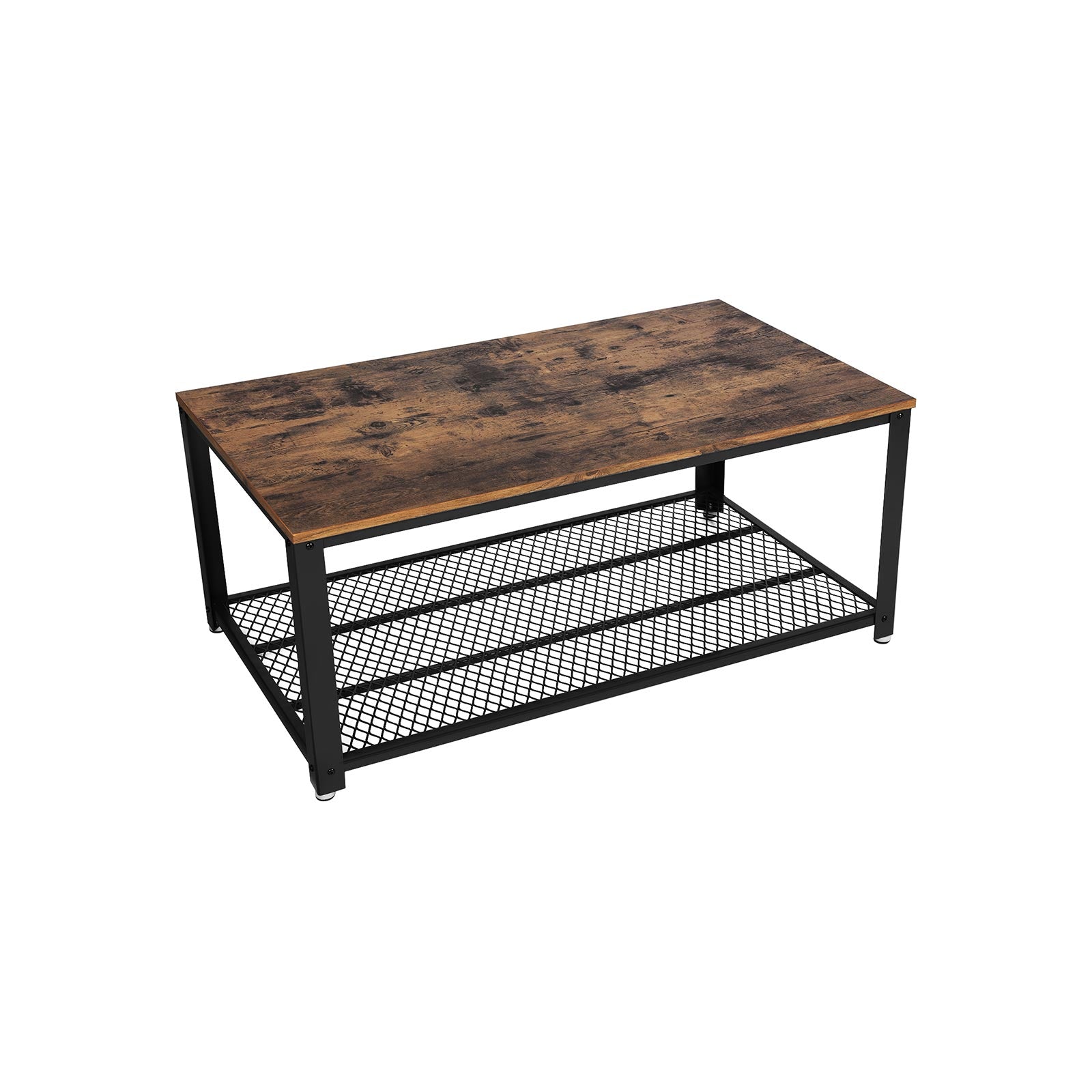 Coffee Table – Wood and Metal – Rustic Brown – Industrial Design with Storage Shelf