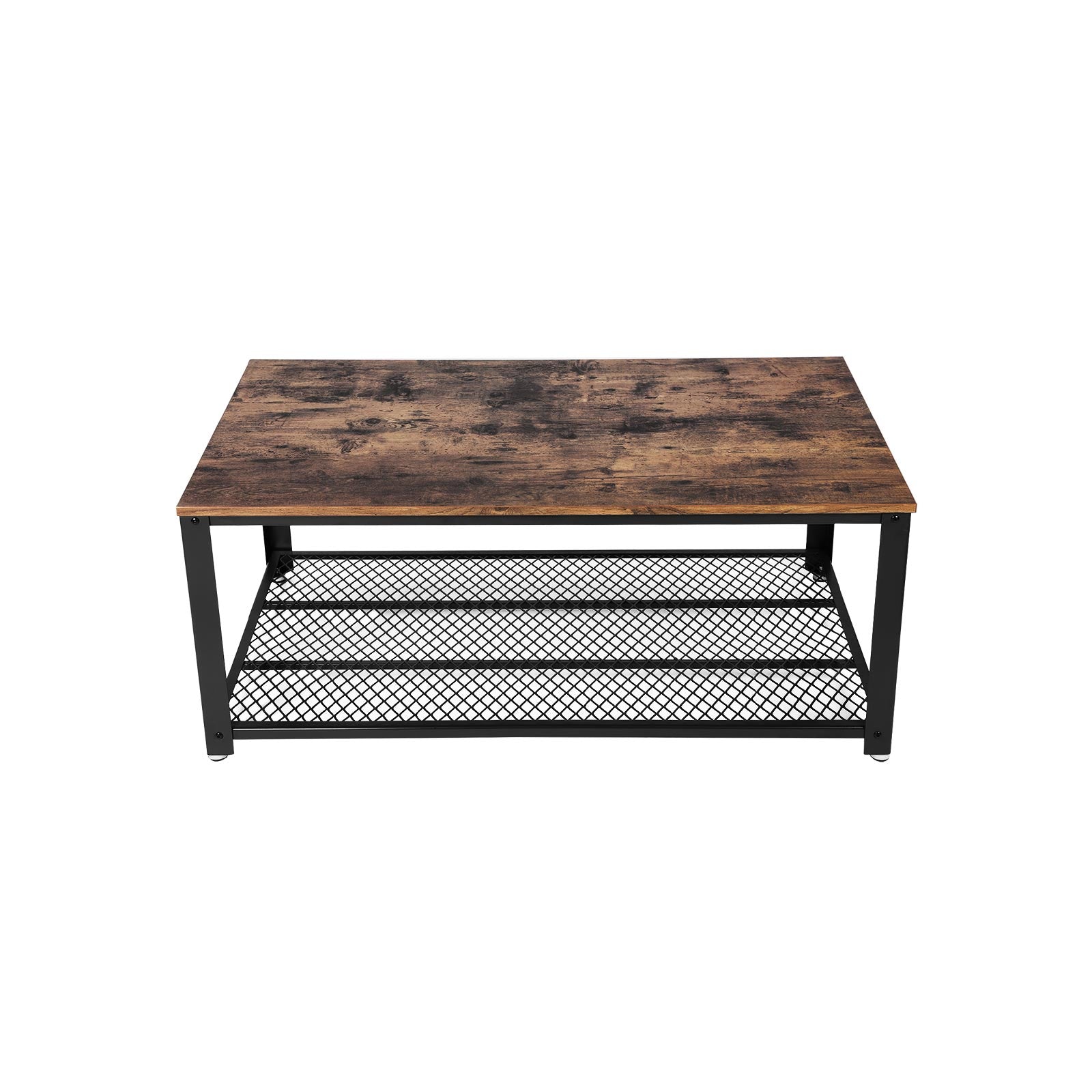Coffee Table – Wood and Metal – Rustic Brown – Industrial Design with Storage Shelf