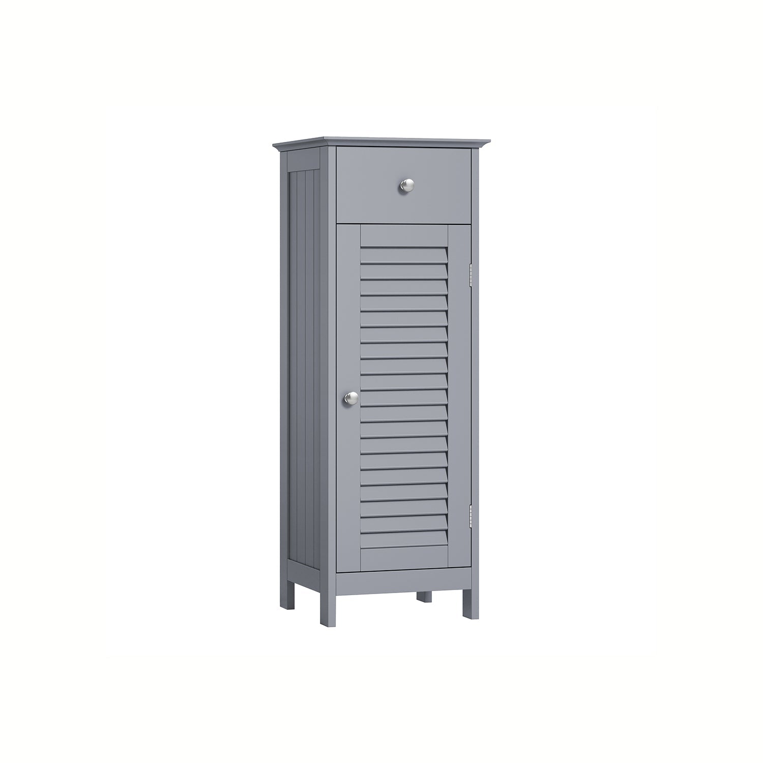 Bathroom Cabinet – Wooden – White – Free Standing with Shutter Door and Drawer
