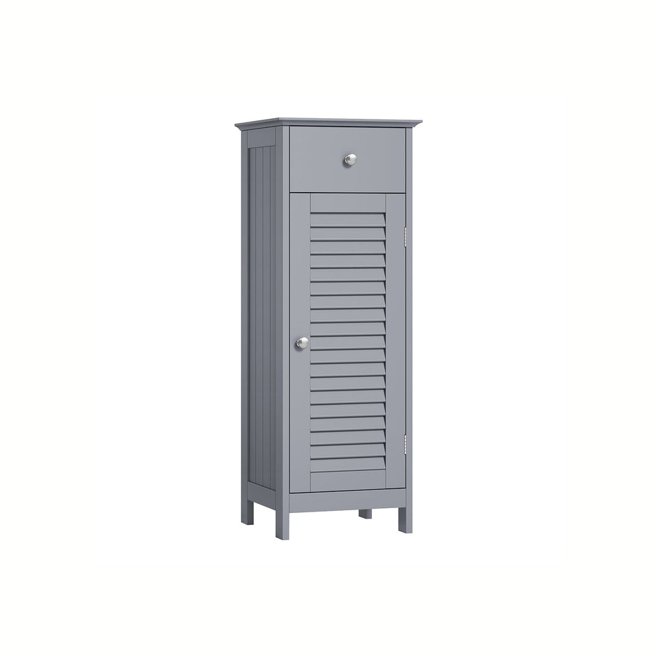 Bathroom Cabinet – Wooden – White – Free Standing with Shutter Door and Drawer