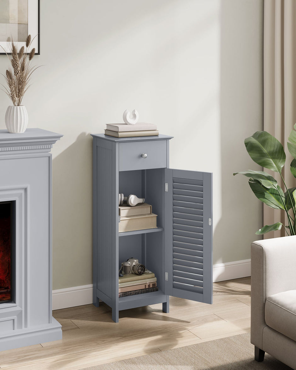 Bathroom Storage Cabinet – Wood – Dove Grey – Freestanding with Drawer and Shutter Door