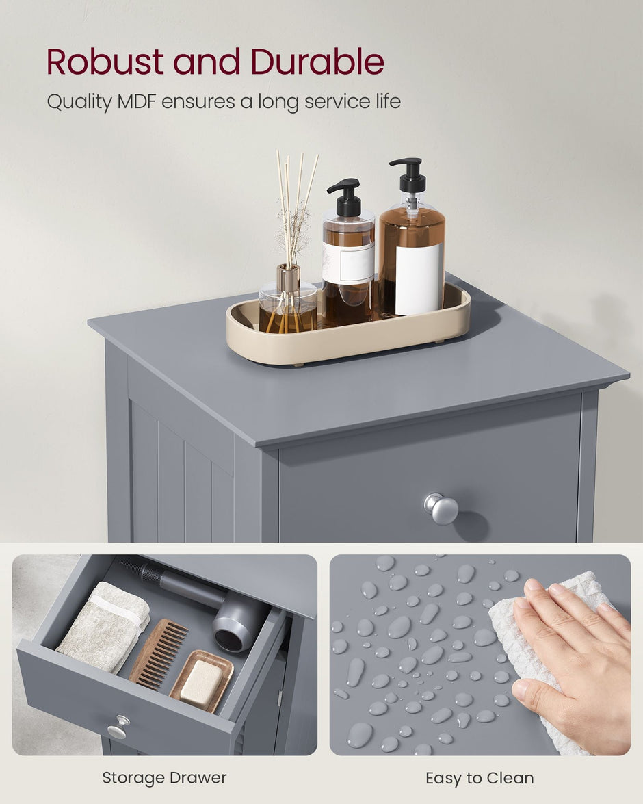 Bathroom Storage Cabinet – Wood – Dove Grey – Freestanding with Drawer and Shutter Door