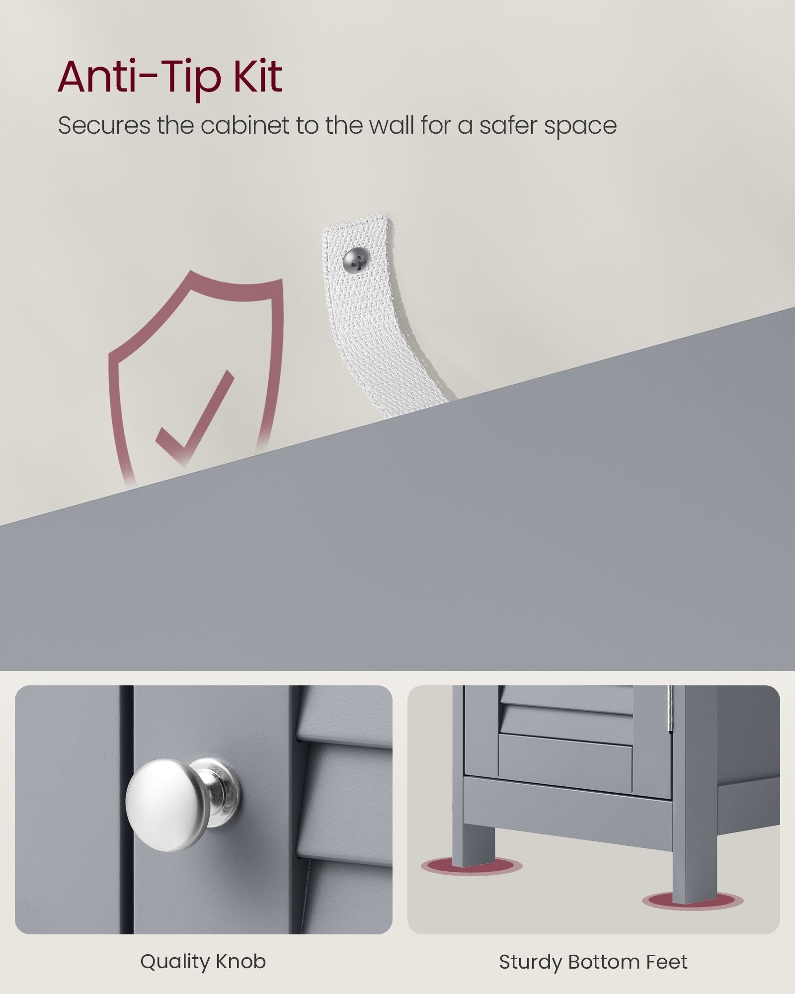 Bathroom Storage Cabinet – Wood – Dove Grey – Freestanding with Drawer and Shutter Door