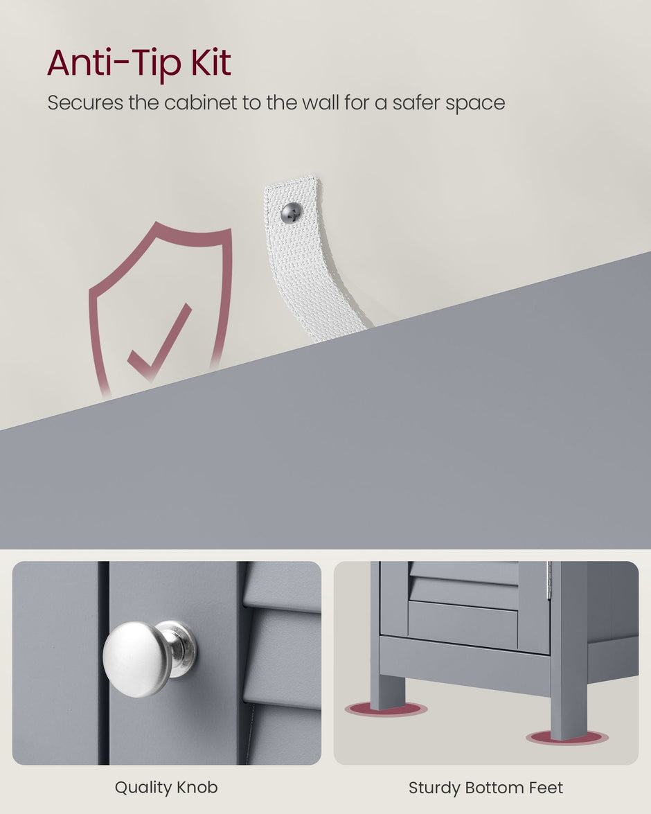 Bathroom Storage Cabinet – Wood – Dove Grey – Freestanding with Drawer and Shutter Door