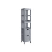 Bathroom Tall Cabinet – Wood – White – Freestanding Storage with 2 Drawers and 3 Open Shelves