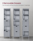 Bathroom Tall Cabinet – Wood – White – Freestanding Storage with 2 Drawers and 3 Open Shelves