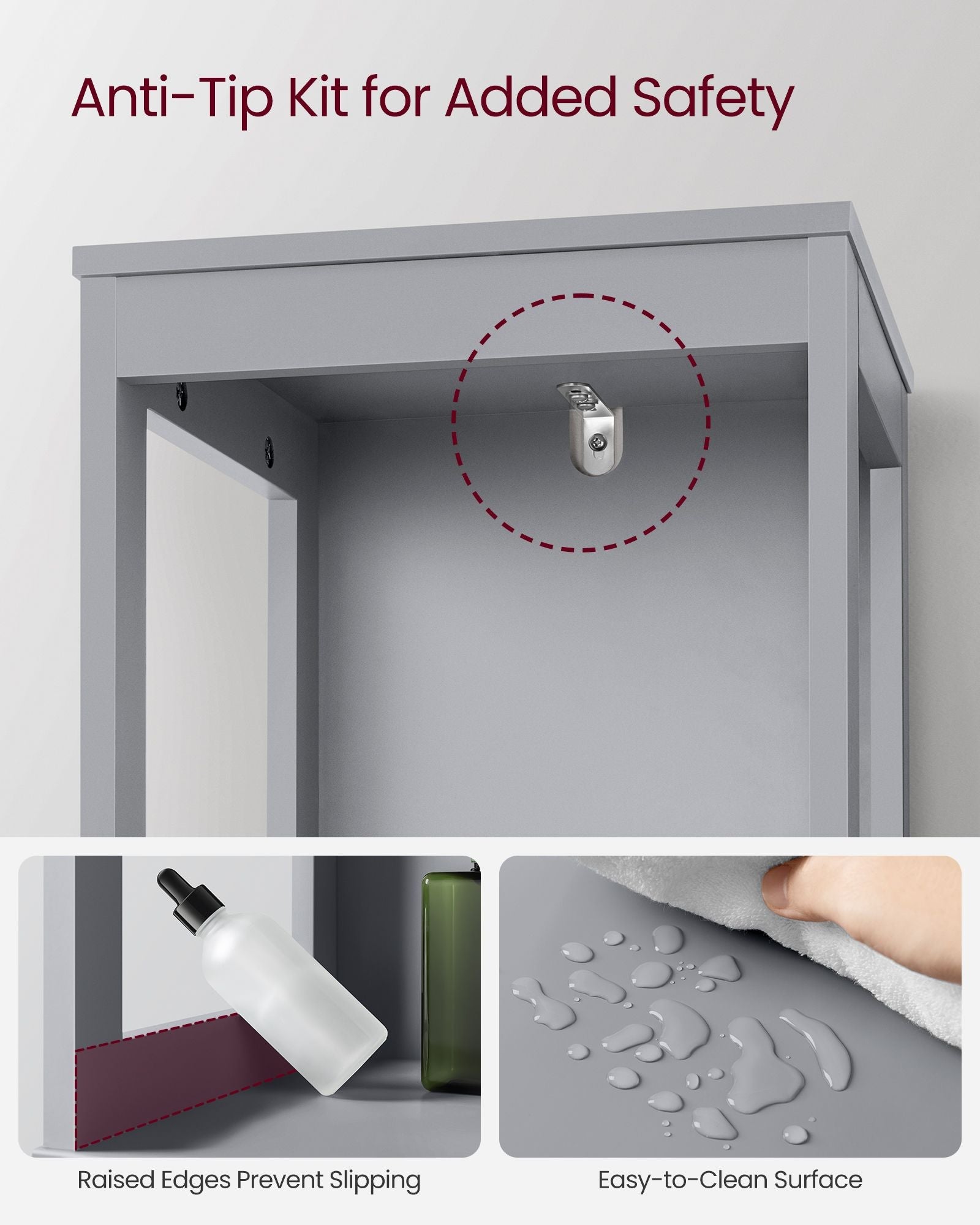 Bathroom Tall Cabinet – Wood – White – Freestanding Storage with 2 Drawers and 3 Open Shelves