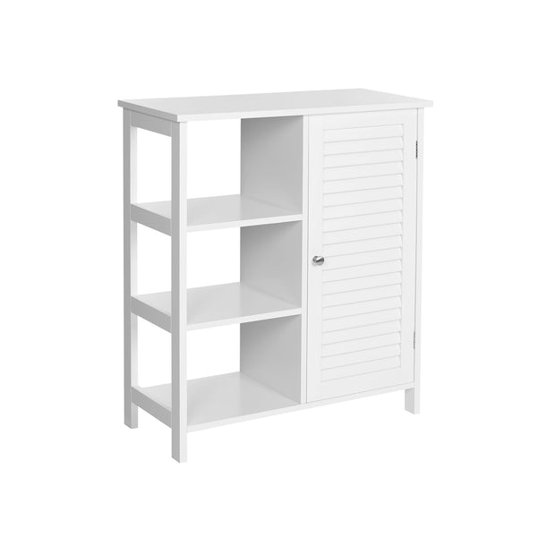 Bathroom Storage Cabinet – Wood – Matte White – Scandinavian Design with Louvred Door and Adjustable Shelf