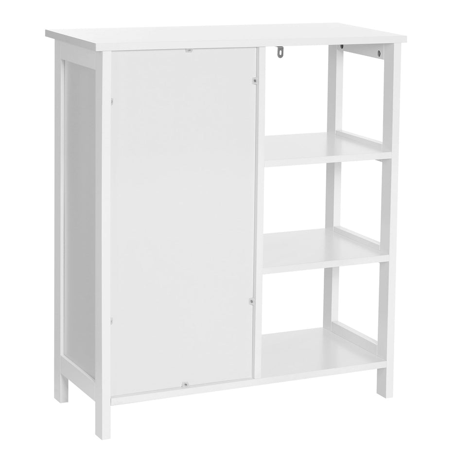 Bathroom Storage Cabinet – Wood – Matte White – Scandinavian Design with Louvred Door and Adjustable Shelf
