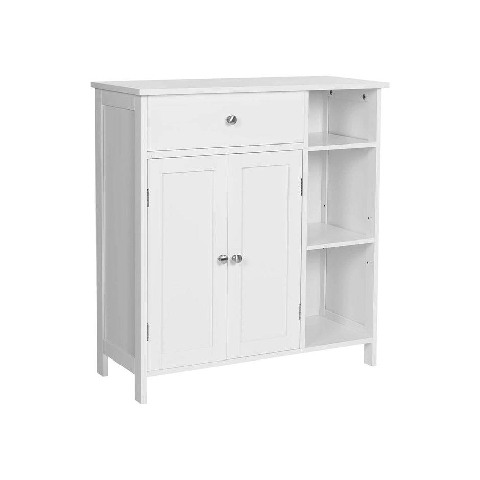 Bathroom Cabinet – Wood – Matte White – Adjustable Shelves and Drawer Storage