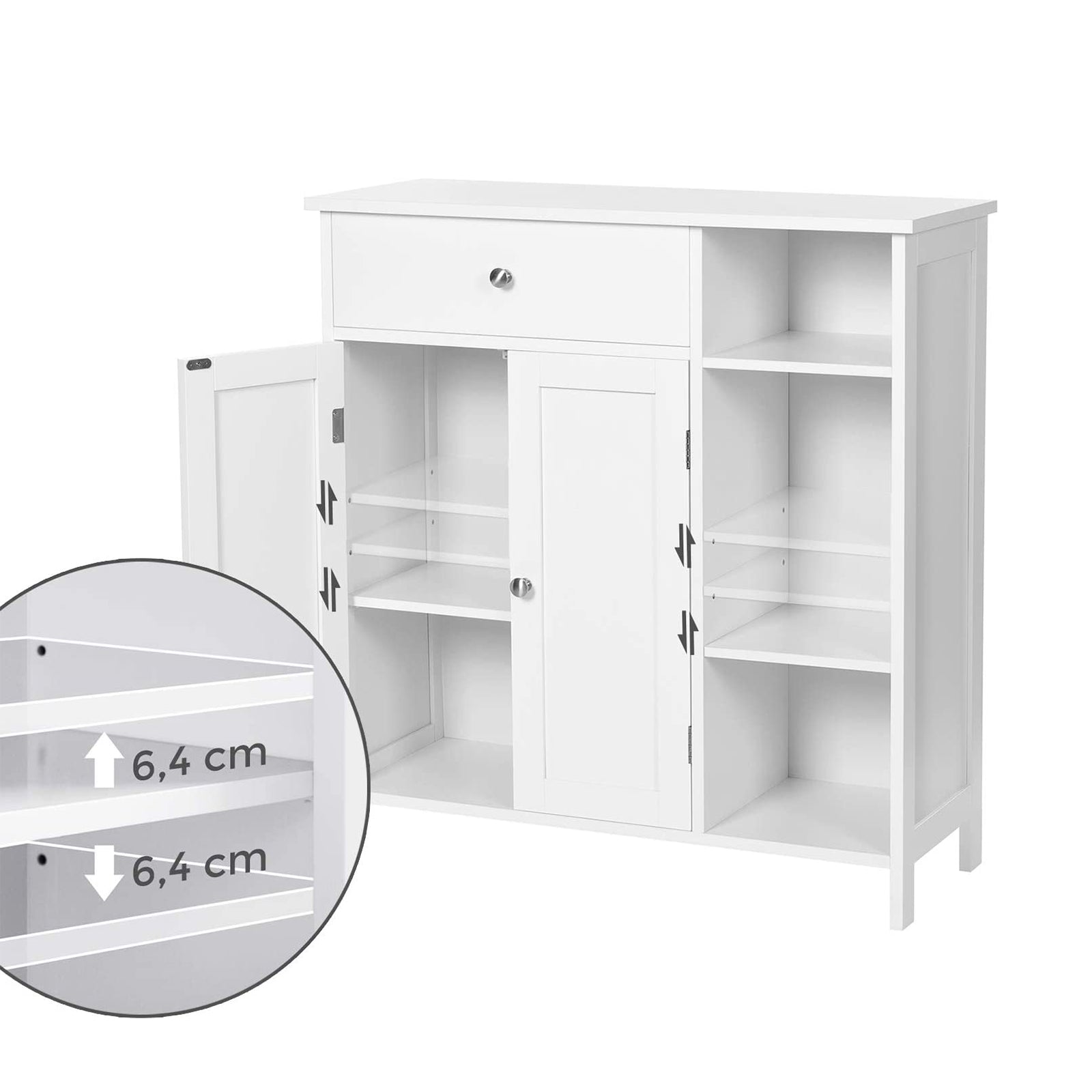 Bathroom Cabinet – Wood – Matte White – Adjustable Shelves and Drawer Storage