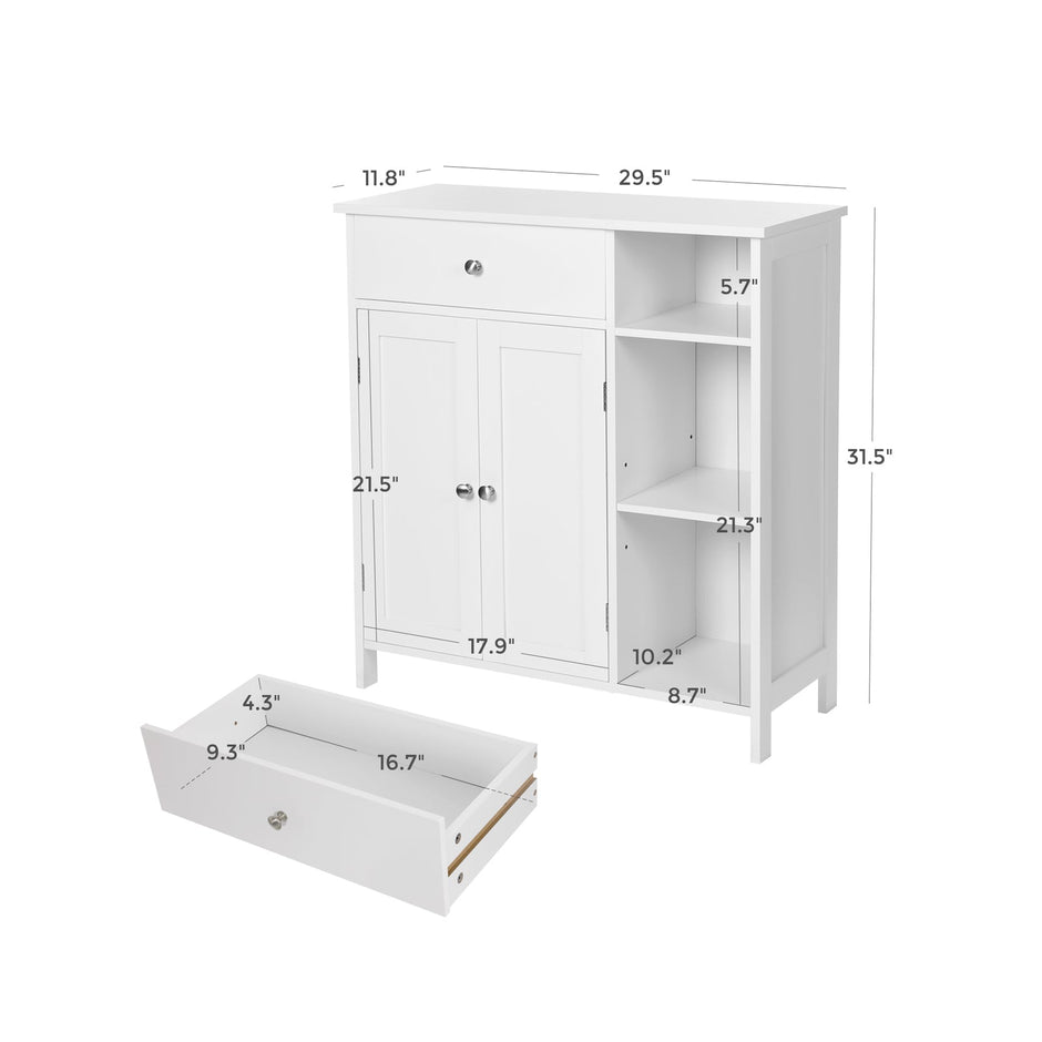 Bathroom Cabinet – Wood – Matte White – Adjustable Shelves and Drawer Storage
