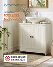 Bathroom Under Sink Cabinet – Wood – Rustic White – Adjustable Storage Shelf