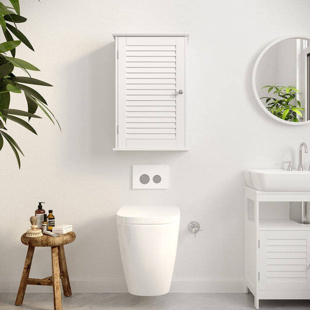 Wall Cabinet – Wooden – White – Adjustable Shelf and Shutter Door