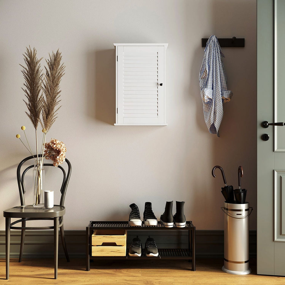 Wall Cabinet – Wooden – White – Adjustable Shelf and Shutter Door
