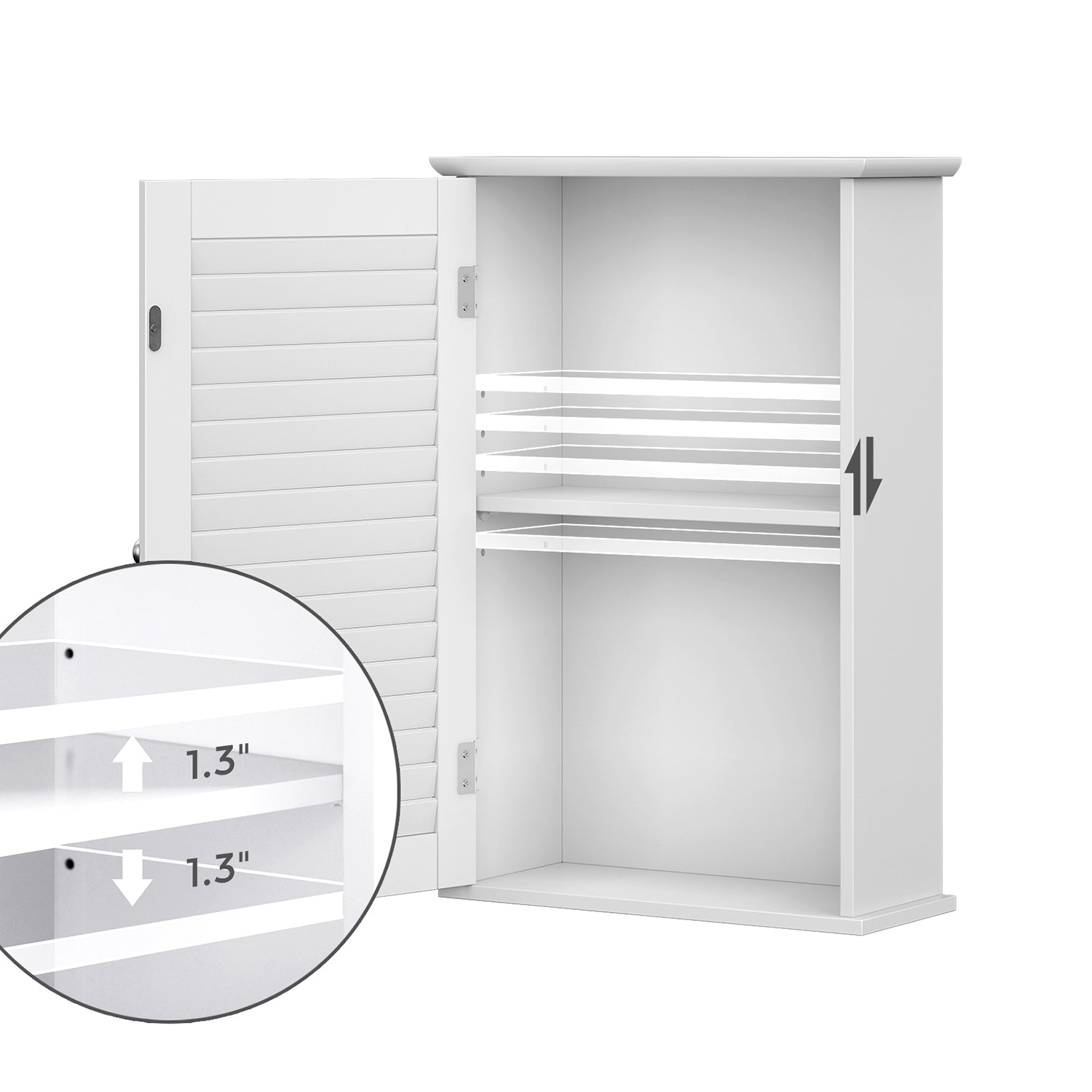 Wall Cabinet – Wooden – White – Adjustable Shelf and Shutter Door