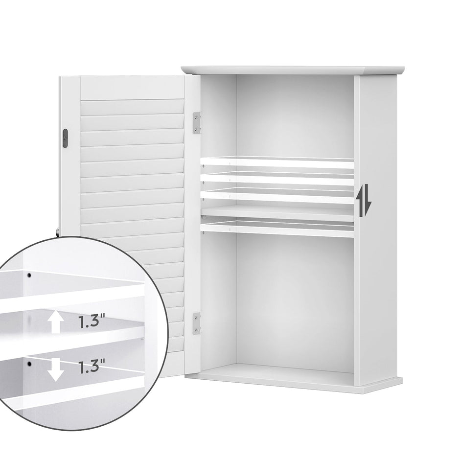 Wall Cabinet – Wooden – White – Adjustable Shelf and Shutter Door