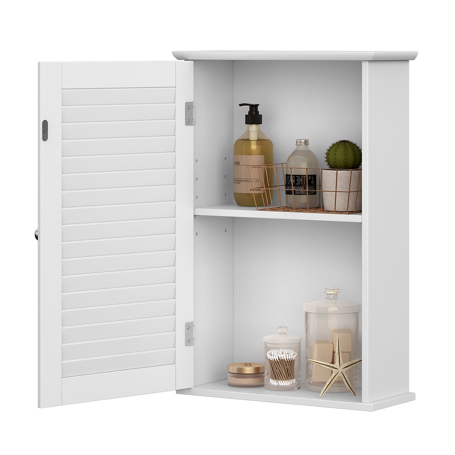 Wall Cabinet – Wooden – White – Adjustable Shelf and Shutter Door