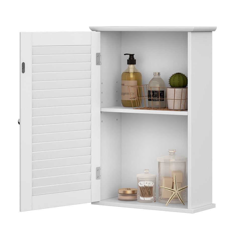 Wall Cabinet – Wooden – White – Adjustable Shelf and Shutter Door