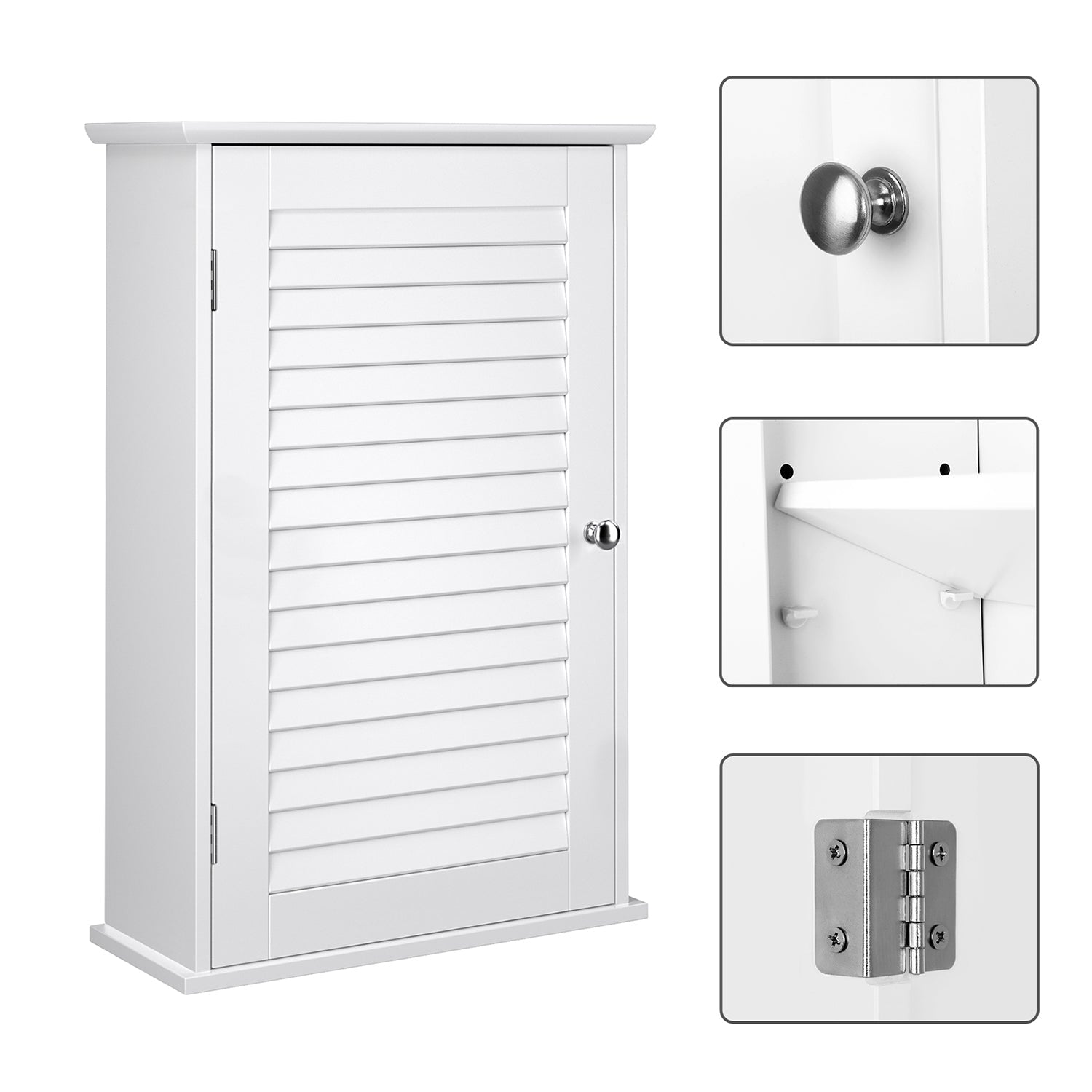 Wall Cabinet – Wooden – White – Adjustable Shelf and Shutter Door