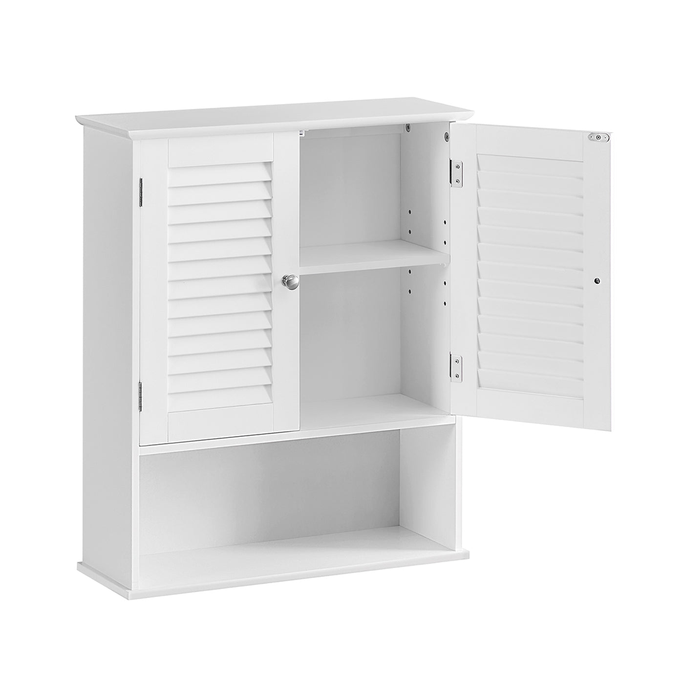 Hanging Bathroom Storage Cabinet – Wooden – White – Adjustable Shelf and Double Shutter Doors