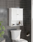 Hanging Bathroom Storage Cabinet – Wooden – White – Adjustable Shelf and Double Shutter Doors