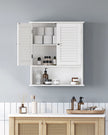 Hanging Bathroom Storage Cabinet – Wooden – White – Adjustable Shelf and Double Shutter Doors