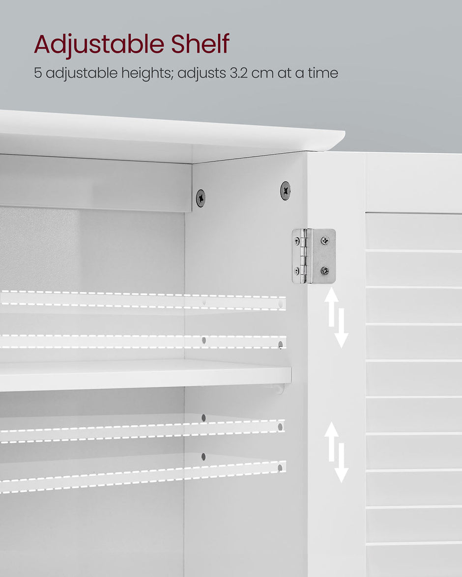 Hanging Bathroom Storage Cabinet – Wooden – White – Adjustable Shelf and Double Shutter Doors
