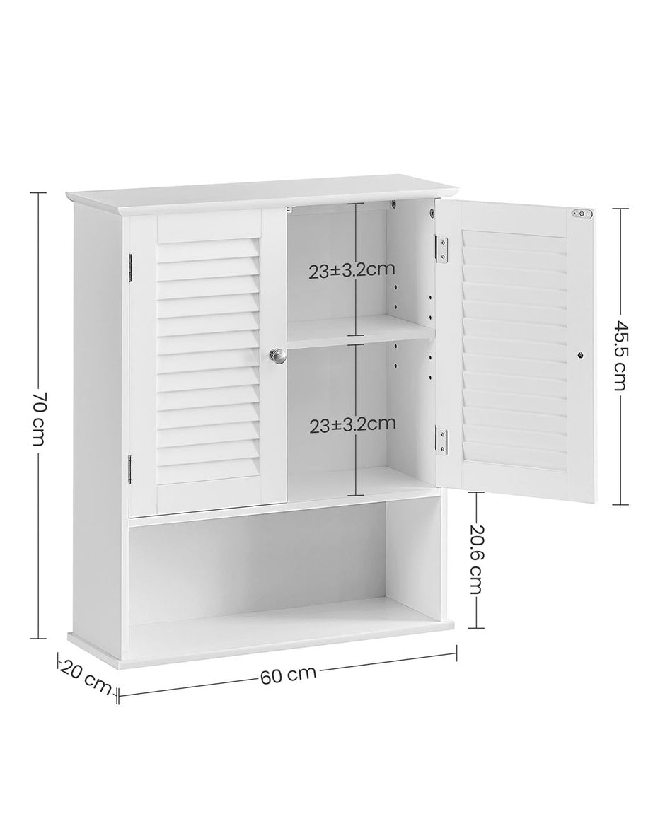 Hanging Bathroom Storage Cabinet – Wooden – White – Adjustable Shelf and Double Shutter Doors