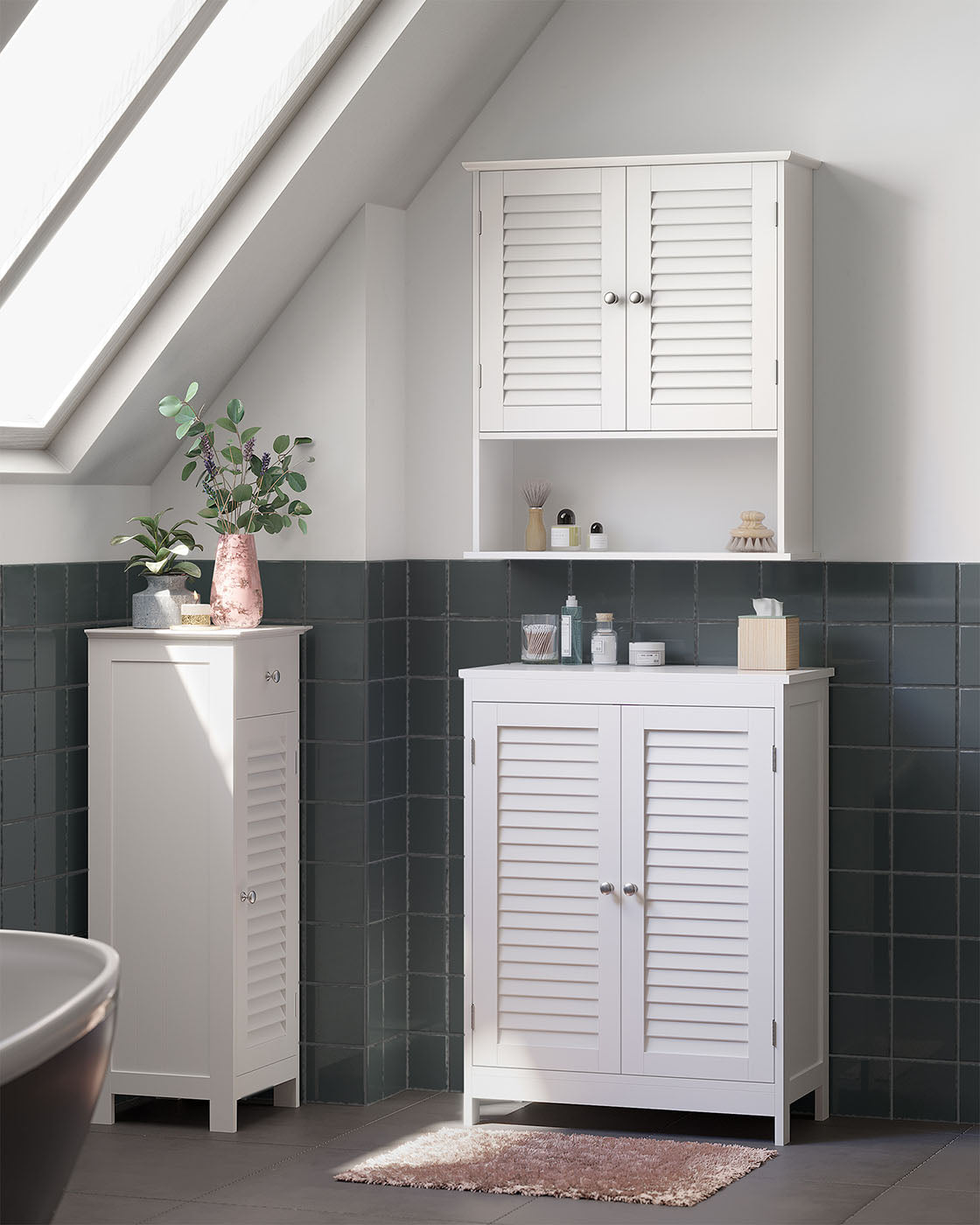 Hanging Bathroom Storage Cabinet – Wooden – White – Adjustable Shelf and Double Shutter Doors