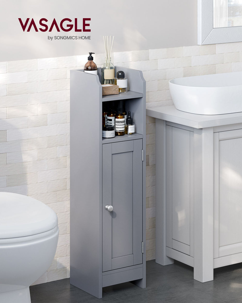 Freestanding Slim Bathroom Cabinet – Wood – White – Adjustable Shelves
