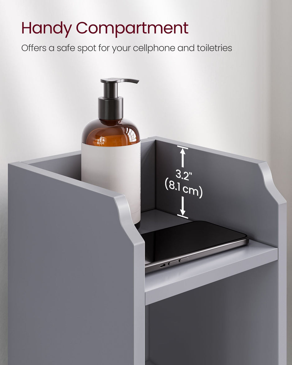 Freestanding Slim Bathroom Cabinet – Wood – White – Adjustable Shelves