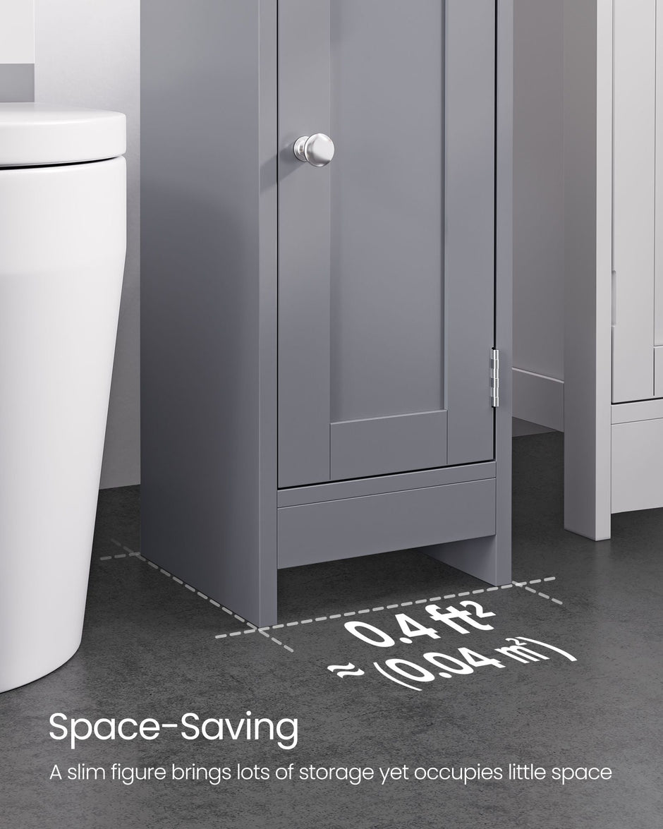 Freestanding Slim Bathroom Cabinet – Wood – White – Adjustable Shelves