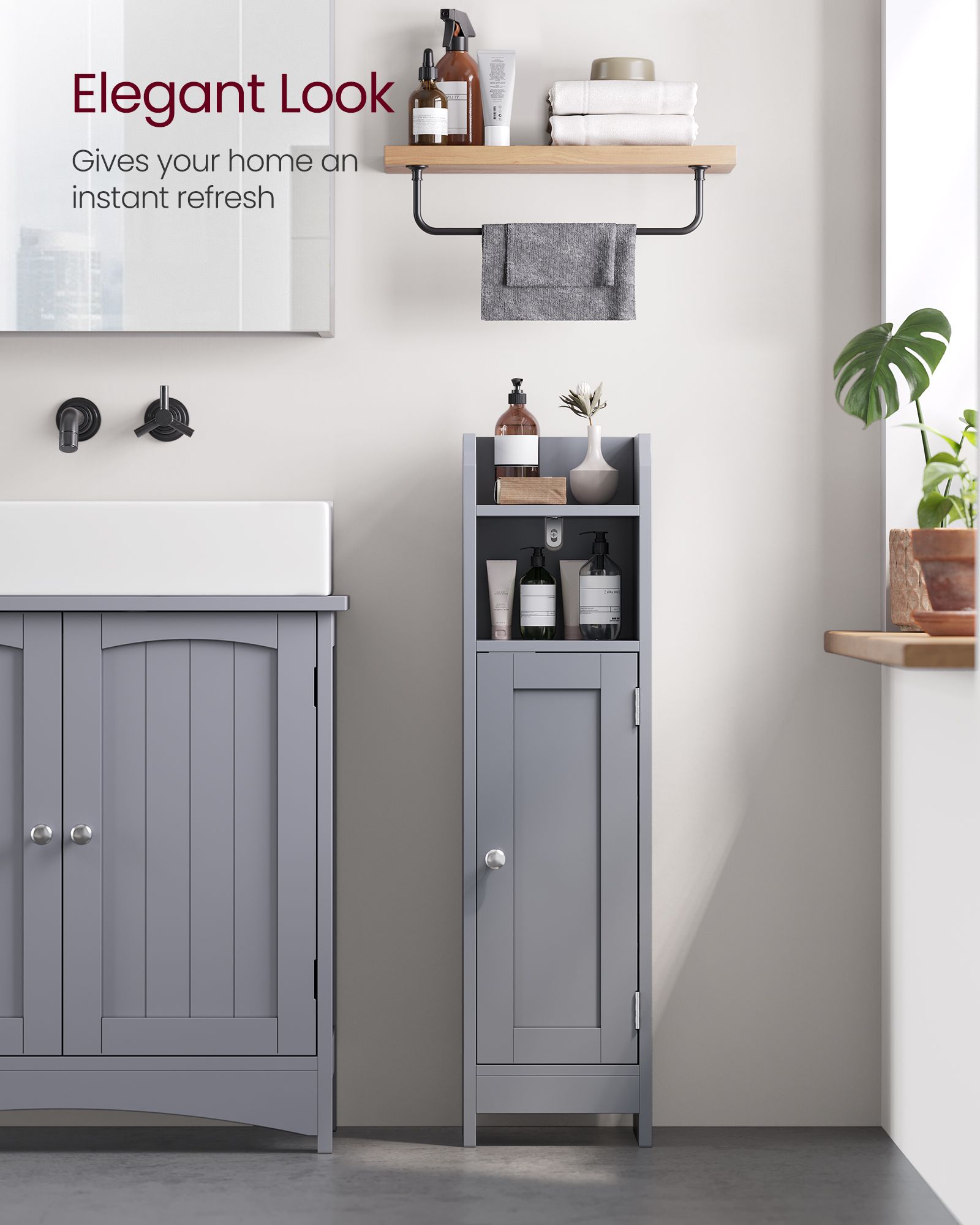 Freestanding Slim Bathroom Cabinet – Wood – White – Adjustable Shelves