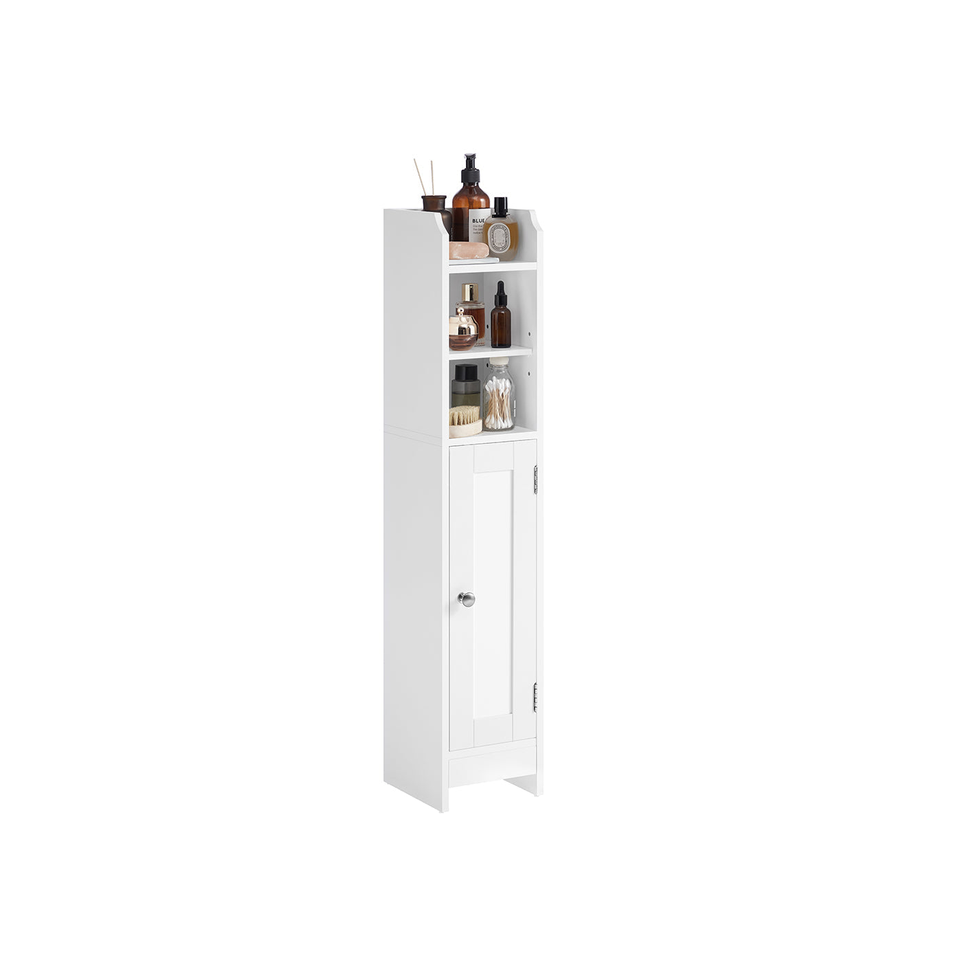 Slim Bathroom Storage Cabinet – Wood – White – Freestanding with Adjustable Shelves