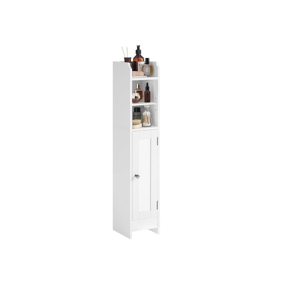 Slim Bathroom Storage Cabinet – Wood – White – Freestanding with Adjustable Shelves