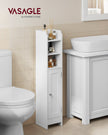Slim Bathroom Storage Cabinet – Wood – White – Freestanding with Adjustable Shelves