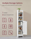 Slim Bathroom Storage Cabinet – Wood – White – Freestanding with Adjustable Shelves