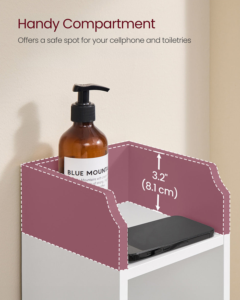 Slim Bathroom Storage Cabinet – Wood – White – Freestanding with Adjustable Shelves