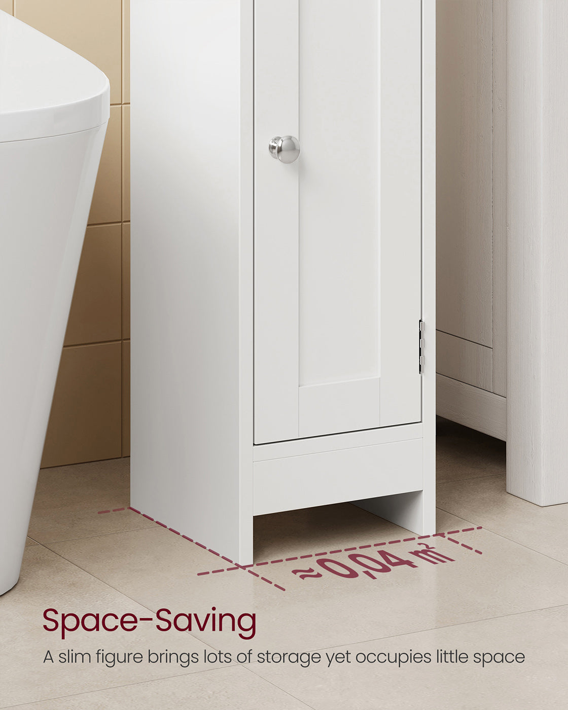 Slim Bathroom Storage Cabinet – Wood – White – Freestanding with Adjustable Shelves