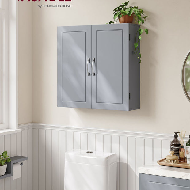 Wall-Mounted Bathroom Cabinet – Wood – Dove Grey – Adjustable Shelves