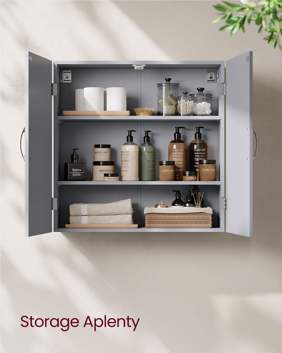 Wall-Mounted Bathroom Cabinet – Wood – Dove Grey – Adjustable Shelves