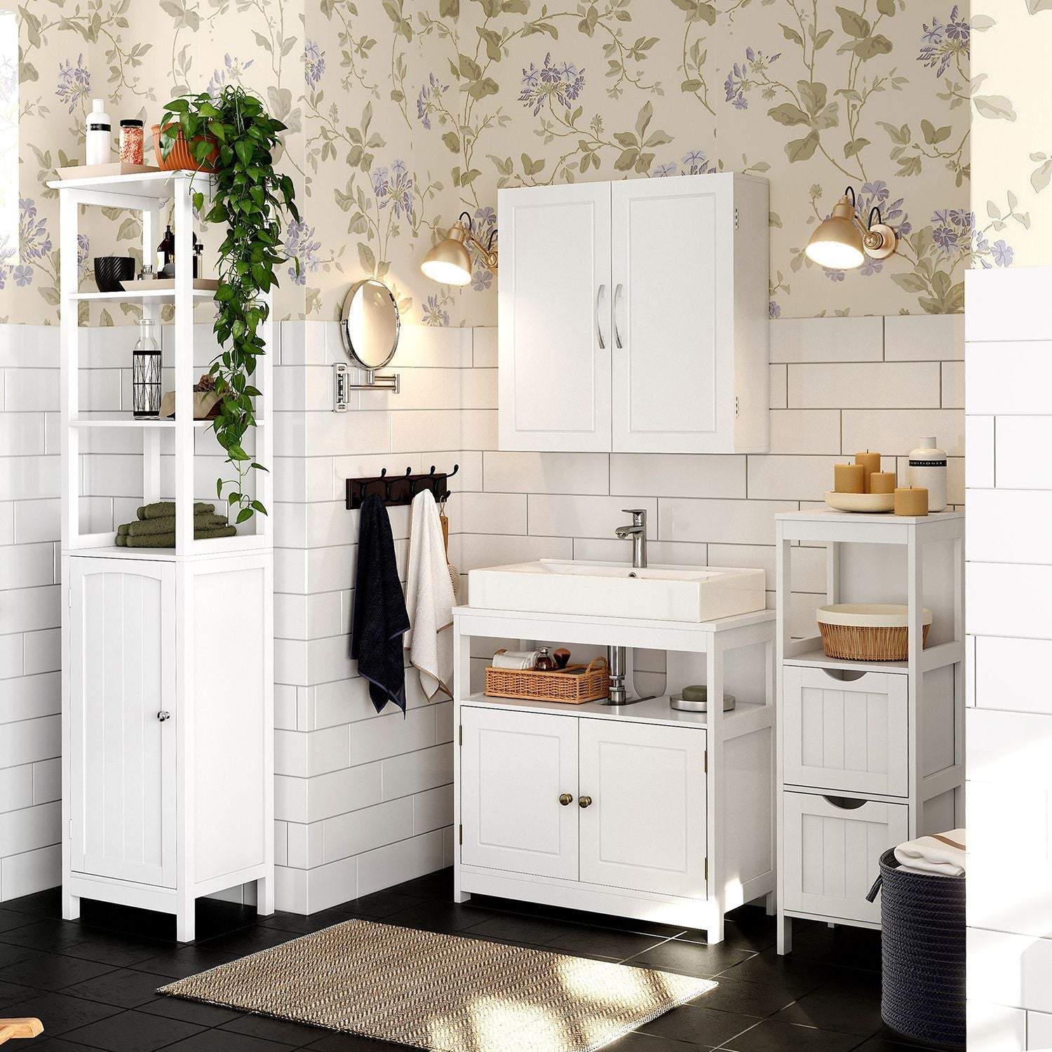 Wall-Mounted Bathroom Cabinet – MDF – Cloud White – Adjustable Shelves