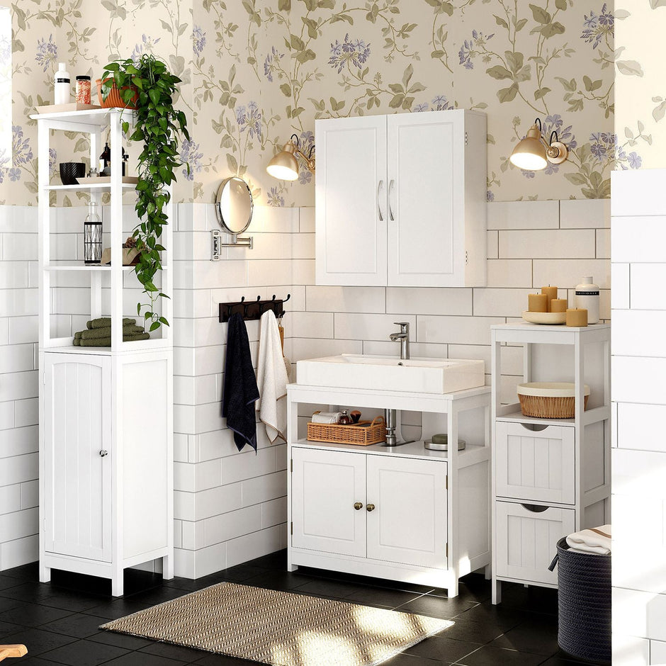 Wall-Mounted Bathroom Cabinet – MDF – Cloud White – Adjustable Shelves